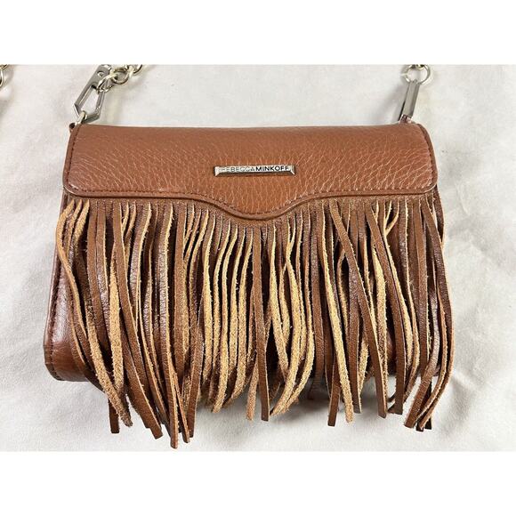 Rebecca Minkoff Fringed Leather Crossbody Bag Purse IPhone Holder Camel 6 x 4 - Picture 2 of 6
